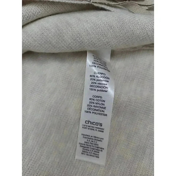 Chico's Cardigan Sweater Women's Size Medium Beige Suede Accents - Picture 5 of 10